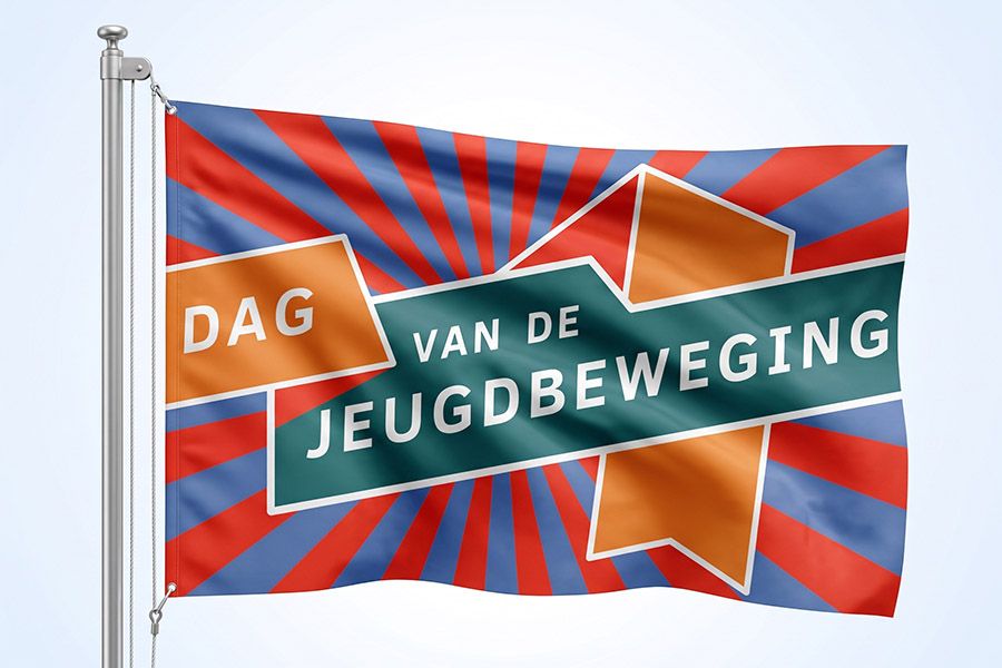 mock-up van de vlag voor Dag van de Jeugdbeweging